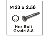 M20 x 2.50 Metric Hex Bolt Grade 8.8