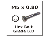 M5 x 0.80 Coarse Metric Hex Bolt Grade 8.8