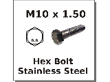 M10 x 1.50 Hex Bolts Stainless Steel