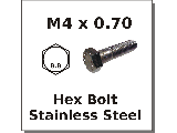 M4x 0.70 Hex Bolts Stainless Steel