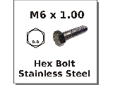 M6 x 1.00 Hex Bolts Stainless Steel