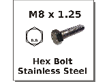 M8 x 1.25 Hex Bolts Stainless Steel